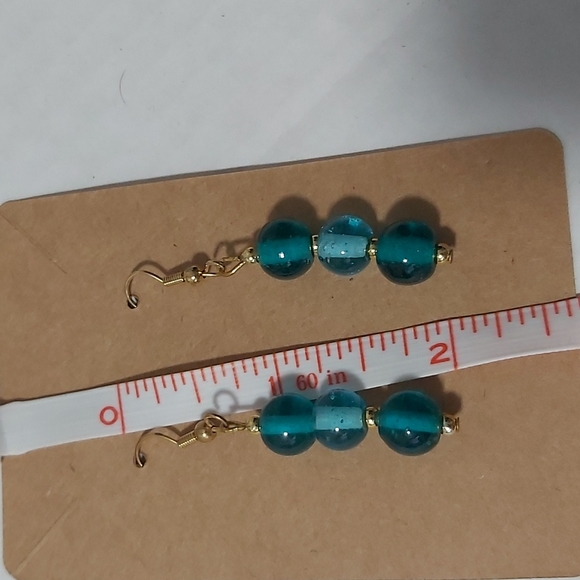 Blue strand three beaded earring. Measurement see last photos. - Picture 3 of 3